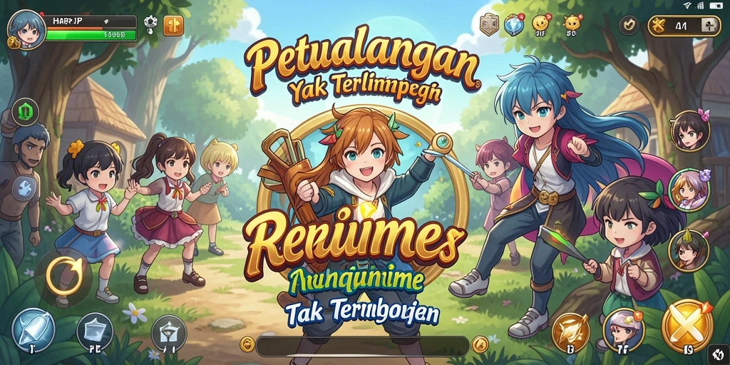 Tampilan gameplay HARAPJP dengan karakter-karakter anime yang beraksi.