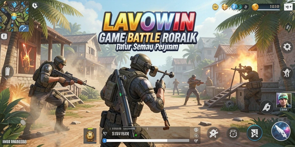Screenshot gameplay <strong>LAVOWIN</strong> menampilkan aksi Battle Royale yang mendebarkan.