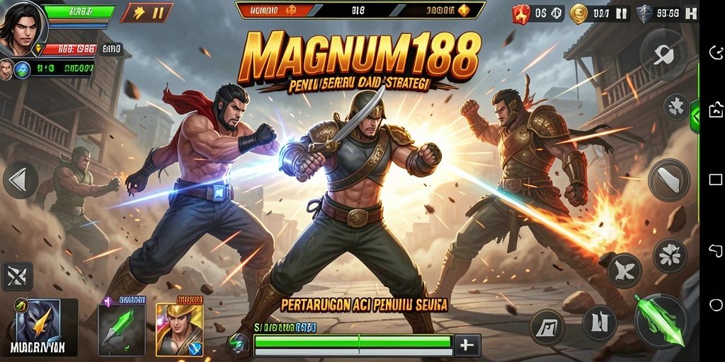 Tampilan gameplay action MAGNUM188 dengan pertarungan seru dan karakter unik.