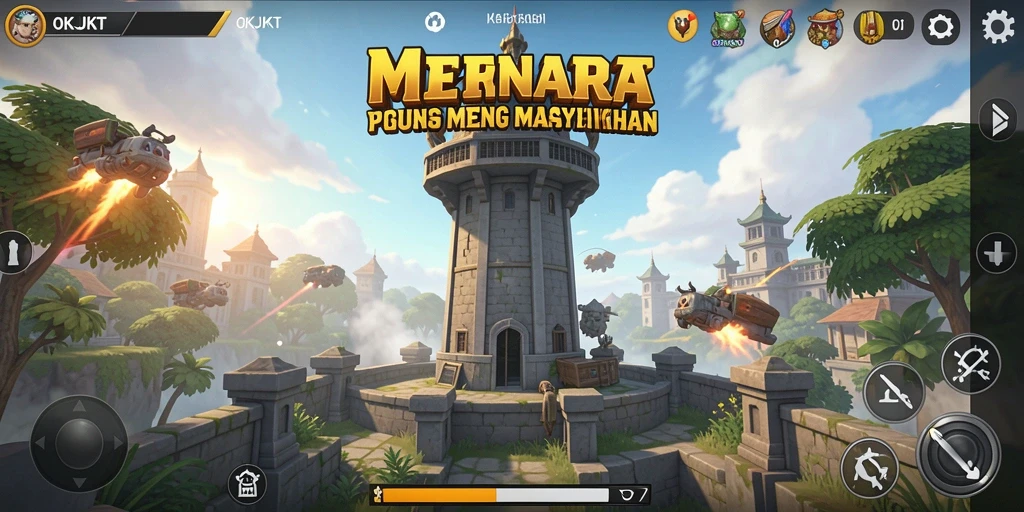 Screenshot gameplay OKJKT yang penuh aksi Tower Defense