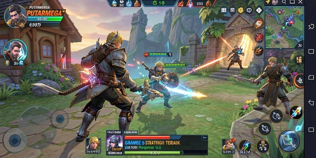 Screenshot gameplay PUTARMEGA menampilkan strategi pertempuran yang intens.