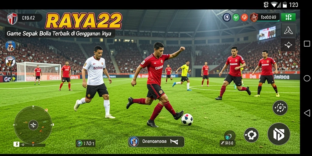 Tampilan gameplay seru dalam RAYA22, dengan aksi sepak bola yang memukau.