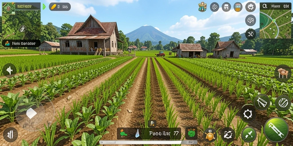 Tampilan gameplay SD107 yang menampilkan aktivitas bertani seru.